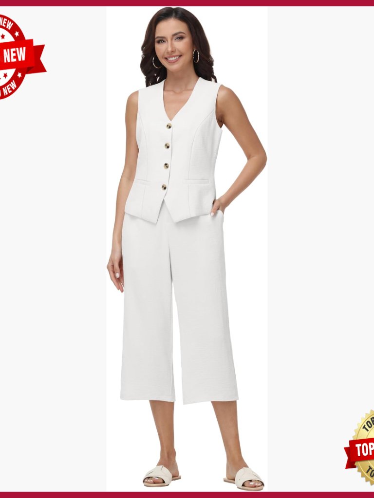 Large Polyester Vest Capri Pants Set, 2-Piece Travel Outfit, Wrinkle-Resistant